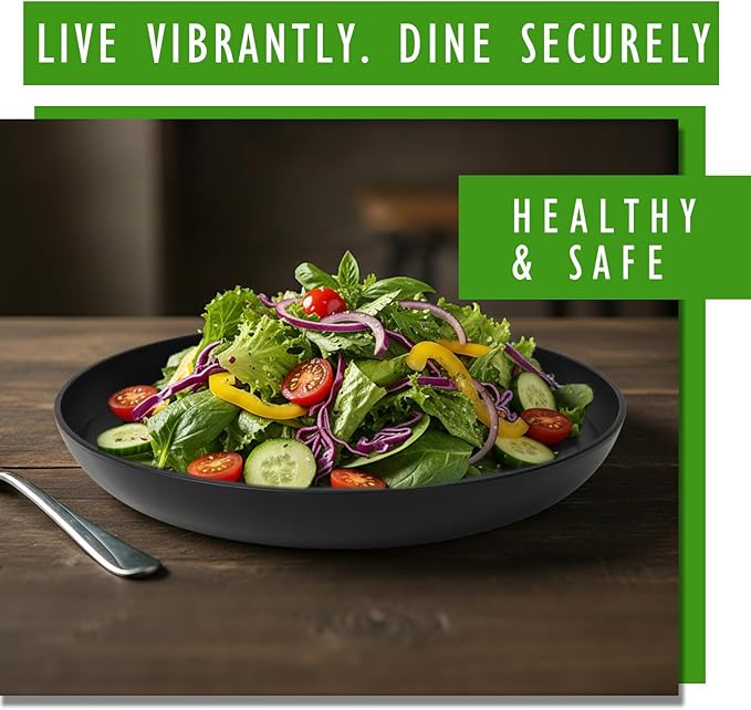 10 Inch Deep Dinner Plates Set of 6, Wheat Straw Unbreakable Plastic Plates, Reusable Microwave Safe Plates, Dishwasher Safe Lightweight for Kitchen, Outdoor, Camping, Black