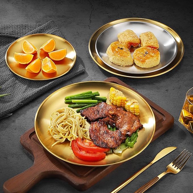 Stainless Steel Plates Set of 2 Metal Dishes Dinner Tray 5.5 Inch for Snack,Nut, candy,Camping Plate, Shatterproof Dishwasher Safe