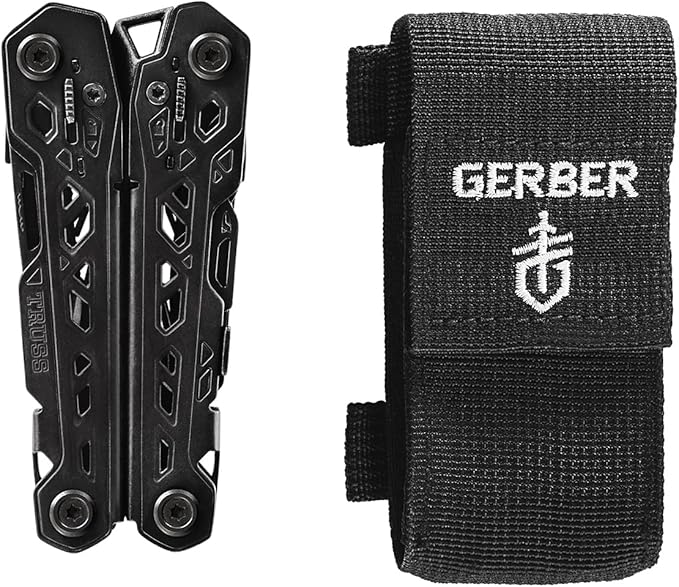 Gerber Gear Truss Multitool, Gifts for Men, 17-in-1 EDC Needle Nose Pliers, includes Pocket Knife, Screwdriver, and Bottle Opener Accessories, Fishing and Camping Gear, Black (Pack of 12)