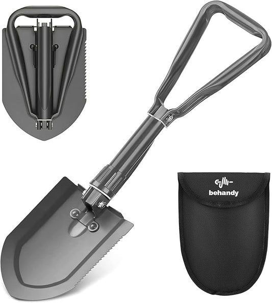 24.5" Collapsible Shovel, Heavy Duty Foldable Shovel, Camping Shovel and Pickax, Military Entrenching Tool for Gardening, Camping, Mud&Snow, Off Road, Portable Car Emergency kit