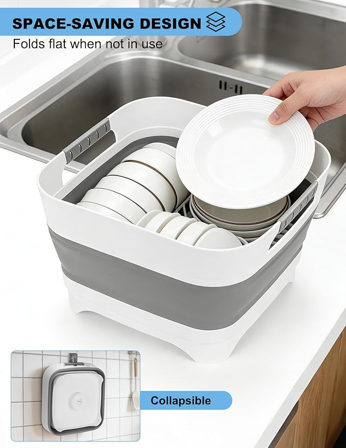 Collapsible Wash Basin Portable Foldable Sink Basin, BPA-Free Silicone Vegetable Fruit Washing Bowl, Space Saving Multi-Purpose Sink for Baby Bottle, Kitchen Camping Travel