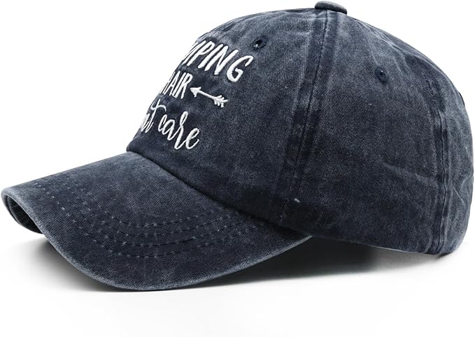 Waldeal Embroidered Camping Hair Don't Care Hat Adjustable Washed Baseball Cap for Women Men