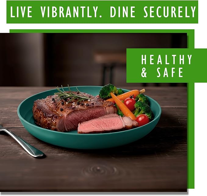 Unbreakable Dinner Plates 6-Piece Set, 9 Inch Wheat Straw Deep Dish Plates, Lightweight Reusable Plastic Plates for Kids, Microwave and Dishwasher Safe plate set for Kitchen, Camping, Green