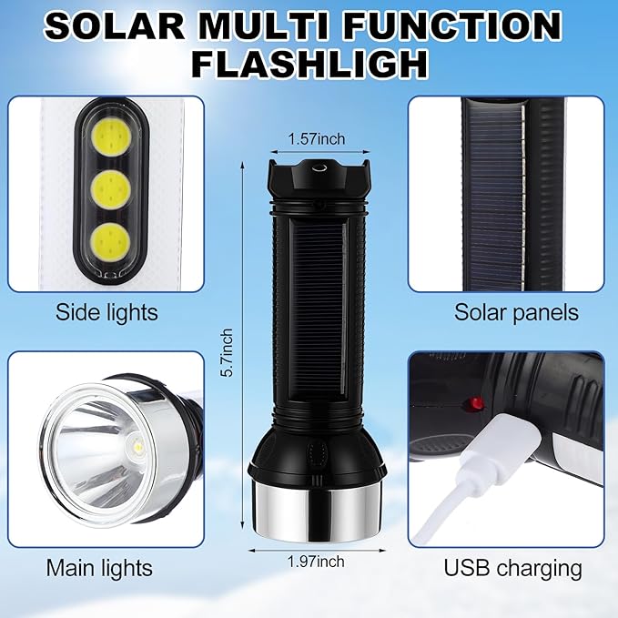 Chicingyou 8 Pcs Portable Emergency Thermal Blanket Camping Sleeping Bag Solar Rechargeable Flashlight Emergency Safety Whistle Gloves Scarf Socks Beanie Set for Camping Hiking Travel Hunting (Green)