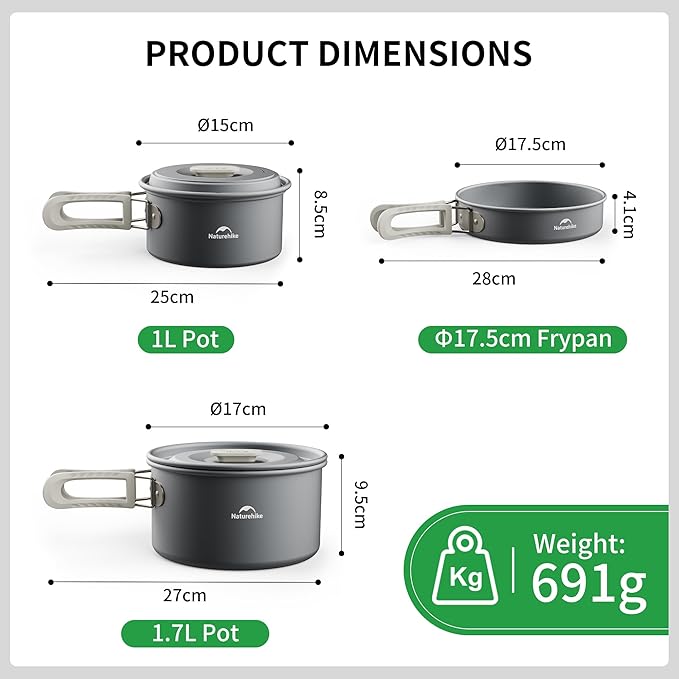 Naturehike Camping Cookware Set Mess Kit for Backpacking Gear, Camp Cooking Set, Camping Pots and Pans Set for Outdoor Backpacking Camping Hiking Picnic