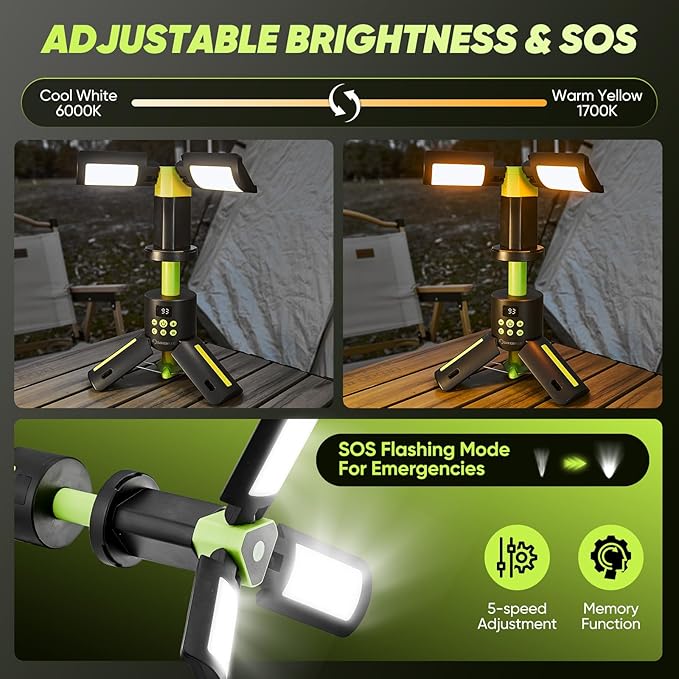SakerPlus Portable Camping Lights with Stand, 5000LM Rechargeable LED Flashlight, 9 Color Modes, Collapsible Camping Lantern Tent Light with Magnetic Base for Power Outages, Camping & Emergency(Green)