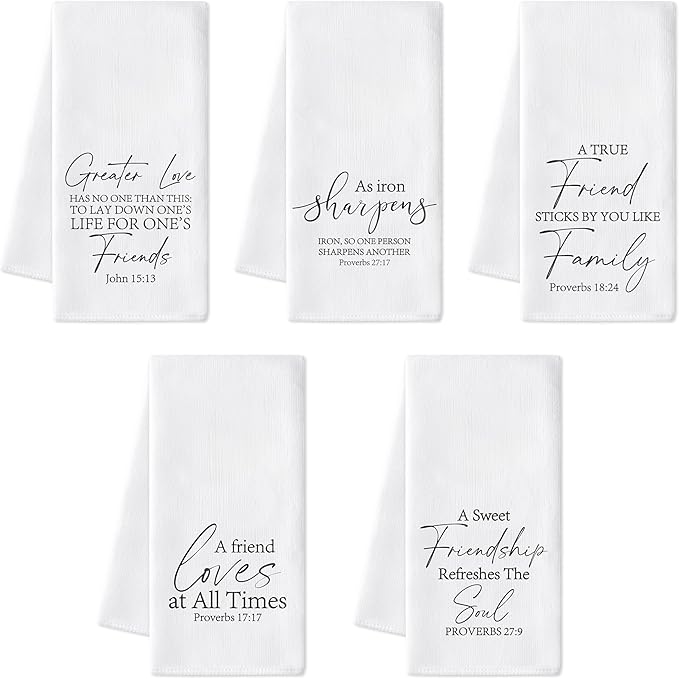 R HORSE Christian Friendship Kitchen Dish Towels - 5Pcs Bible Verse Friendship Kitchen Hand Towels, Absorbent Cleaning Dishcloths Home Bathroom Decor for Friends Hostess Housewarming Religious Gifts