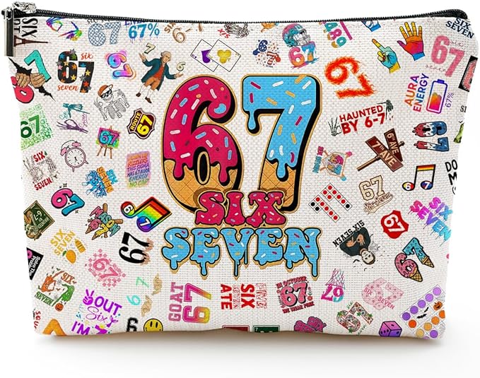 Six Seven Gifts for Women Makeup Bag, Funny 6 7 Cosmetic Bag & Travel Toiletry Pouch, Viral Meme Gifts, Cute Makeup Pouch for Party Favors & Unique Birthday Gifts