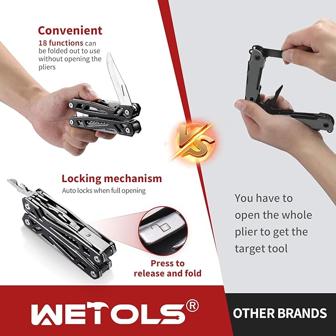 Father‘s Day Gifts for Men Dad Him, WETOLS 21-in-1 Multitools with Pocket Knife, Stainless Steel Self-locking Pliers with 8 Screwdriver Bits, Multi Tool Survival Gear, EDC Knife with Pouch for Outdoor