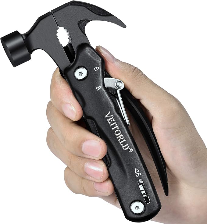 VEITORLD All in One Tools Mini Hammer Multitool, Fathers Day, Unique Gifts for Men Dad Husband, Birthday Camping Gifts Ideas for Him Grandpa Boyfriend Women, Cool Camping Hunting Gadgets