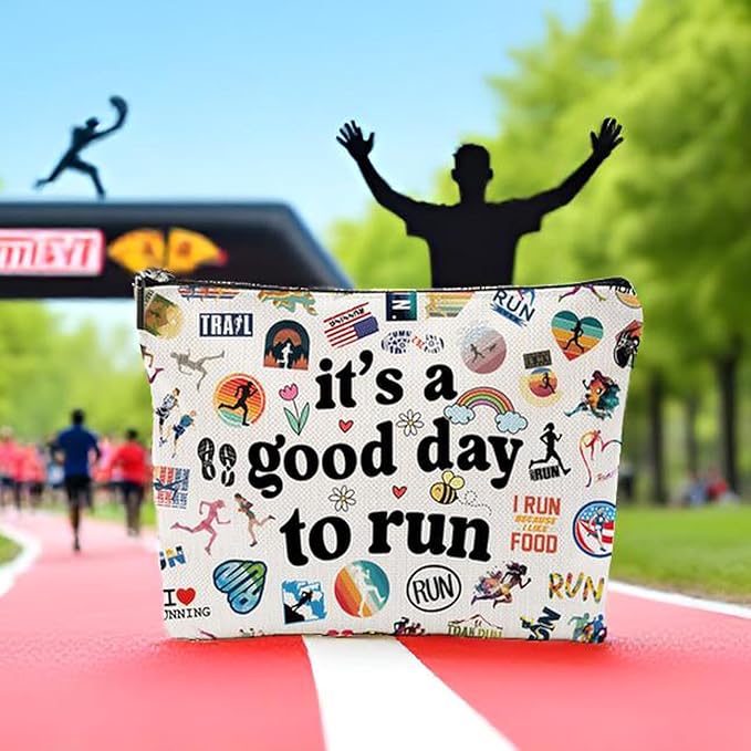 Running Gifts Makeup Bag for Women, Marathon Runner Zipper Pouch, It's a Good Day to Run Cosmetic Bag, Marathon Lovers Sports Accessory Travel Toiletry Organizer