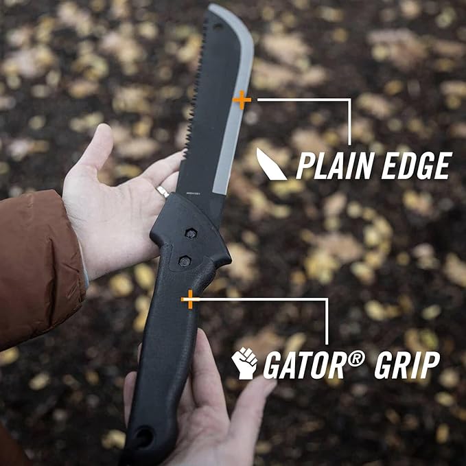 Gerber Gear Gator Machete 18.75" / 11.25" with Saw and Plain Edge Blade for Camping, Hunting, Gardening and Bushcraft, Includes a Gator Grip and Protective Sheath, Stainless Steel Blade
