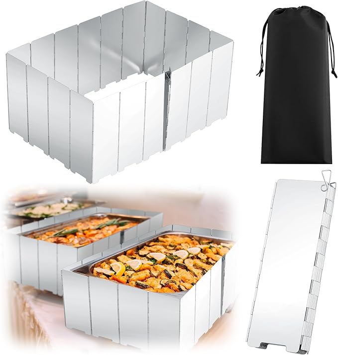 MorningRo 1 Pcs 20 Plate Chafing Dish Wind Stove Camping Guard 67 x 7.8'' Stainless Steel Wind Cover Folding Outdoor Windscreen with Drawstring Bag for Camp Picnic Burner Guard (Sliver)
