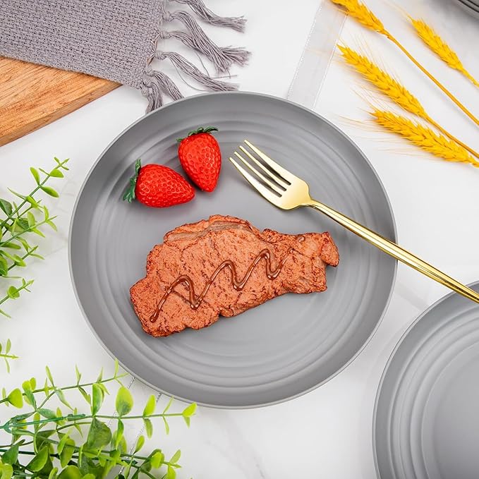 Wheat Straw Plates, Unbreakable Dinner Plates Set of 4, 8 Inch Plastic Plates Reusable, Dishwasher & Microwave Safe, Lightweight Salad Plates for Camping/Kitchen (Gray)