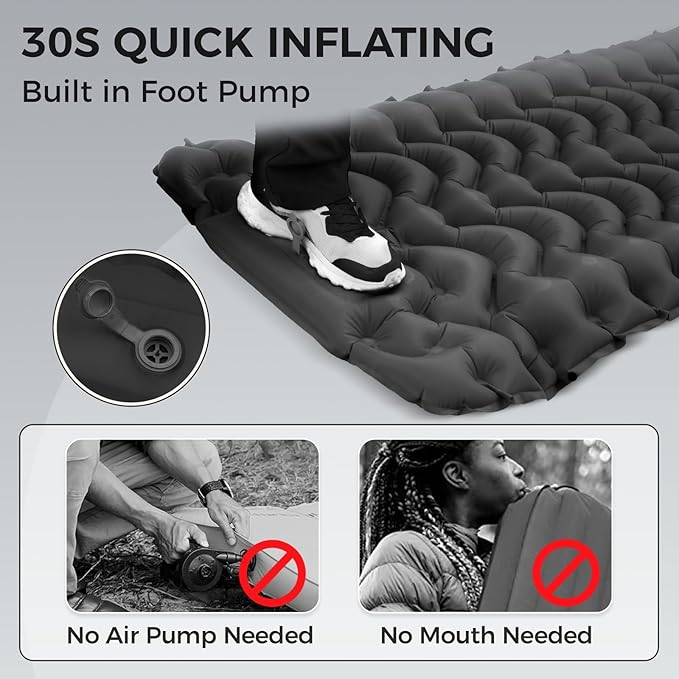 KingCamp Sleeping Pad for Camping, Ultralight Connectable Inflatable Sleeping Pad Camping Mattress with 6.3" Built-in Pillow & Foot Pump for Backpacking Hiking Tent Cot