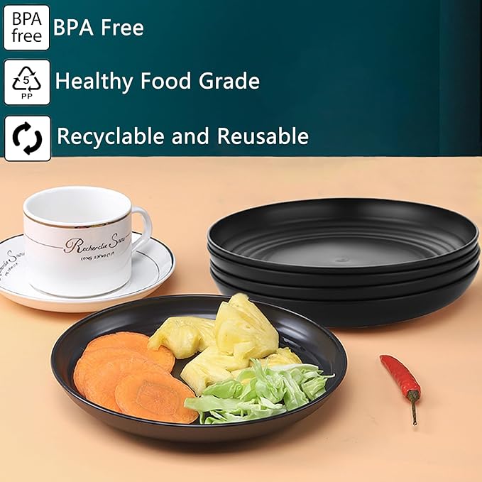 Wheat Straw Plates Set of 4, Unbreakable 8 Inch Reusable Dinner & Salad Plates, Dishwasher & Microwave Safe, Lightweight for Camping/Kitchen