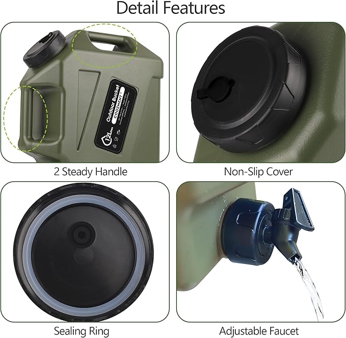 COOZMENT 3.2 Gallon/5 Gallon Water Containers with Spigot, BPA Free Water Jug, Military Green Water Tank, Multifunction Water Storage Containers for Camping Outdoor Hiking,Emergency Stroage