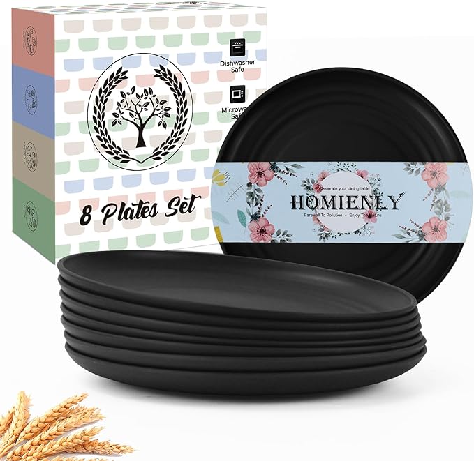 Homienly Black Small Plates | 5.7" Unbreakable Melamine Appetizer & Dessert Plates, Chic Wheat Straw Salad Plates | For Sushi, Cocktails, Bread & Side Dishes -Set of 8, Black
