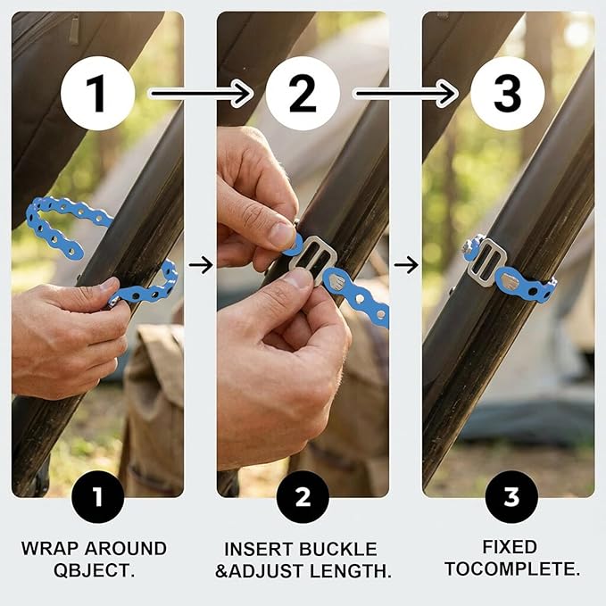 Modular Straps, Safety Strap Set to Secure Splits, 70 pound load, 8" and 16" lengths, Flexible Multi-Tool, Wearable Gadget for Outdoor Adventure, Survival, Camping, Travel (4-Pack) (Blue)