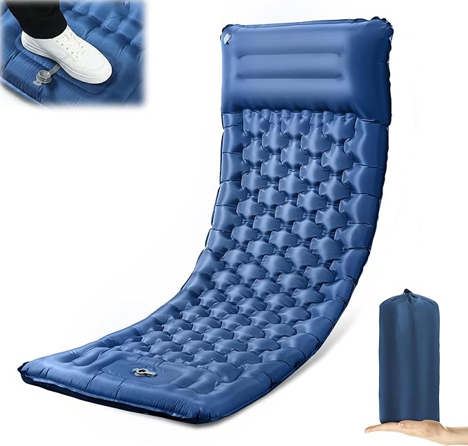 Camping Sleeping Pad, 4.7" Extra-Thick Camping Mattress with Pillow, Built-in Foot Pump Ultralight Inflatable Sleeping Pads for Camping Hiking Backpacking Traveling Tent, Navy Blue, Single