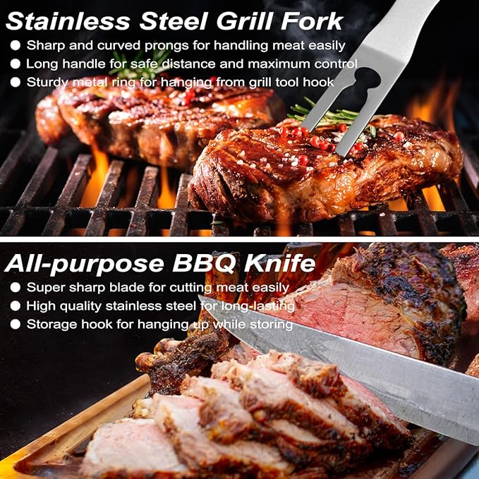 POLIGO 26 PCS BBQ Grill Accessories Stainless Steel BBQ Tools Grilling Tools Set with Storage Bag for Fathers Day Dads Birthday Presents - Camping Grill Utensils Set Ideal Grilling Gifts for Men Black