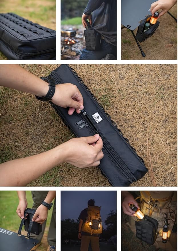 CAMPINGMOON MOLLE System Tactical Camping Gear Organizer Utility Tool Bag w PP Board Support Dual-Layer Rigid Storage Case Tent Stakes Tools