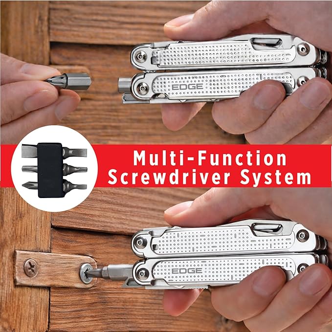 EDGE Multi-Tool Pliers, 14-in-1 Stainless Steel Multitool with Knife, Saw, Scissors, Wire Cutter & Screwdriver Bits, Compact Folding Pocket Tool for Camping, Survival, Fishing & Car Emergency (Silver)