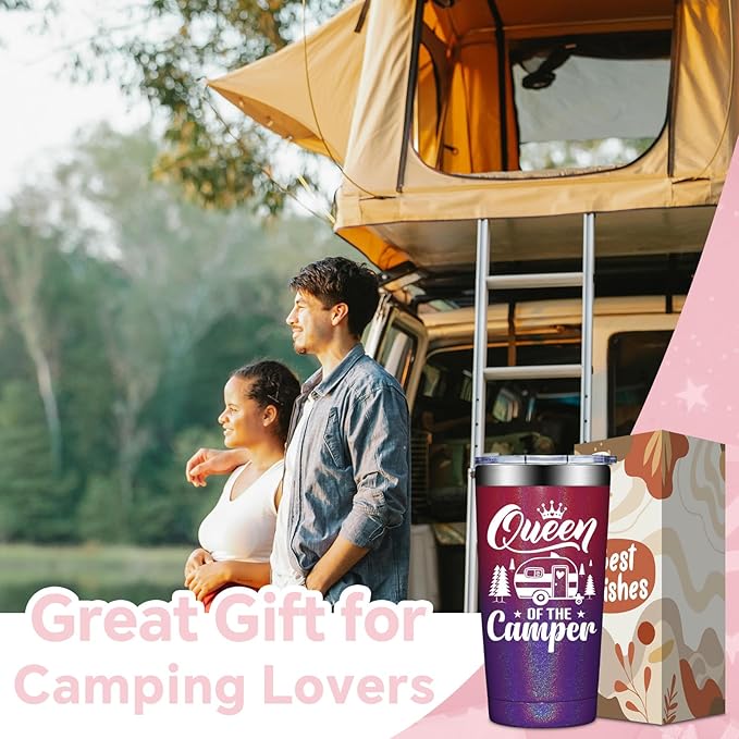 Camping Gifts for Women - Mothers Day Birthday Gifts for RV Owners - Gift Ideas for Enthusiasts, Owners, Outdoors, Camping - Queen of the Camper - 20oz Tumbler