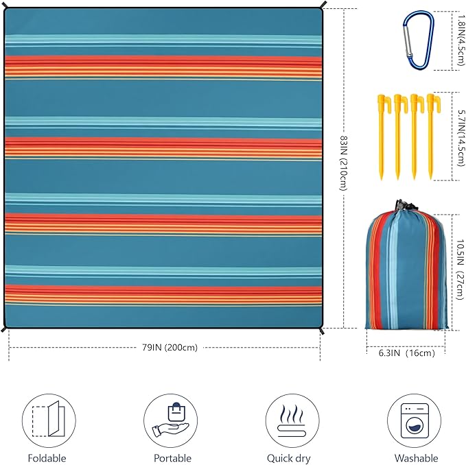 WIWIGO Beach Blanket Waterproof Sandproof Beach Mat 79" X 83"/10'x9'for 2-8 Adults Quick Drying Outdoor Picnic Mat Beach Accessories for Travel, Camping, Hiking