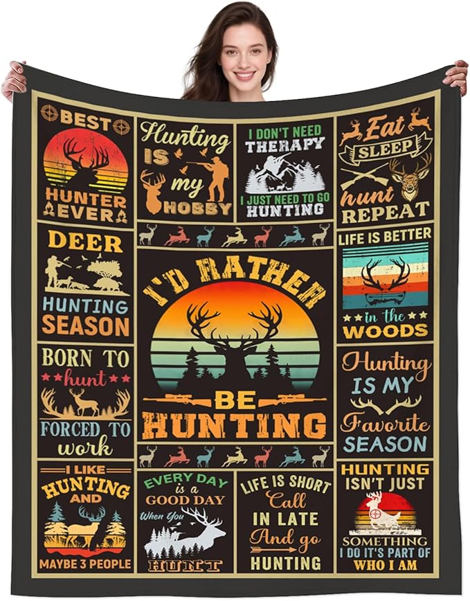 Hunting Gifts for Men Stuff Hunting Essentials Accessories Blanket Throw Deer Hunter Plush Bedding Blanket for Women Men Hunter Kids Teen Birthday Party Decorations Room Decor 50"X40"