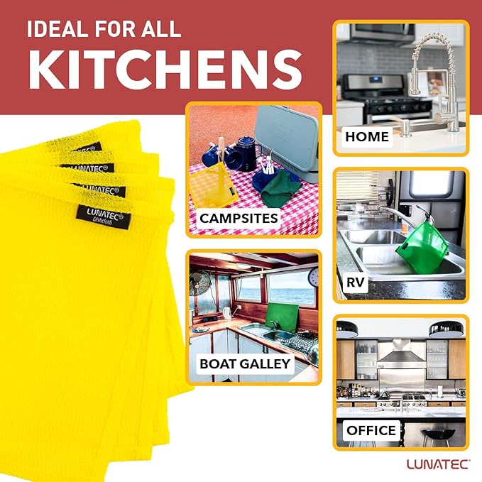 Lunatec® Odor-Free Kitchen Dishcloths. A Scrubber and scouring pad for All Surfaces. Safe for Non-Stick. (6-Pack)