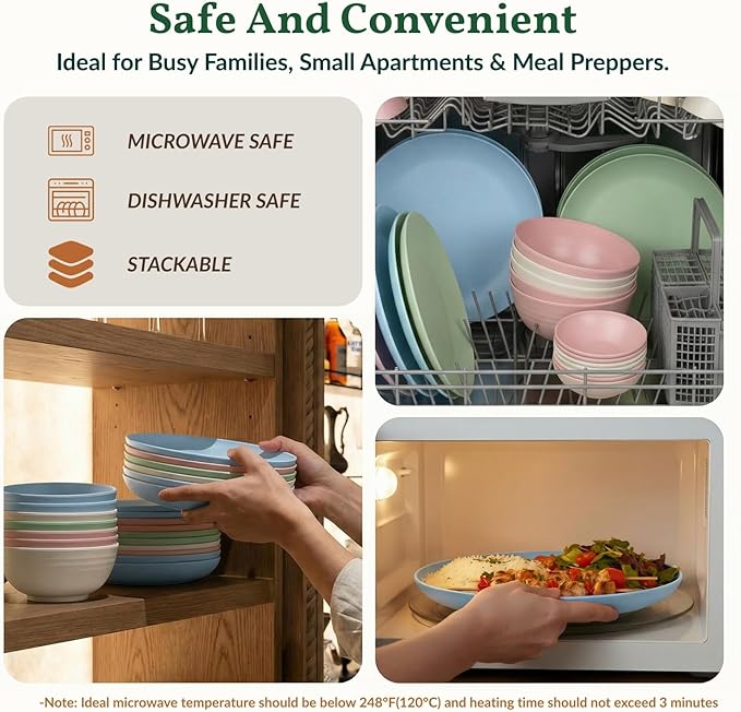 Homienly 40-Piece Dinnerwave Set Service for 8 Unbreakable Kitchen Plates and Bowls Sets - Dinner Plates, Dessert Plates, Soup Bowls, Cup Set, Soy Sauce Dish Microwave & Dishwasher Safe (Light Multi)