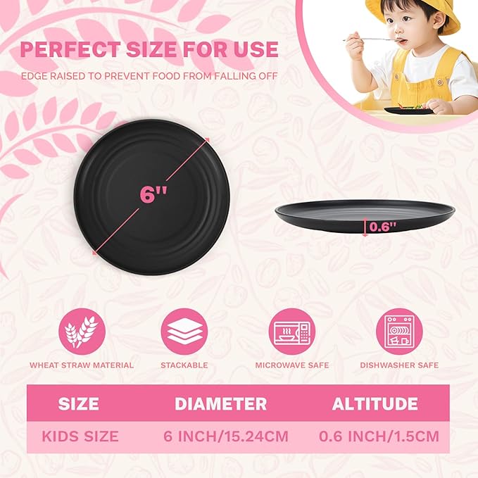 Homienly Black Small Plates | 5.7" Unbreakable Melamine Appetizer & Dessert Plates, Chic Wheat Straw Salad Plates | For Sushi, Cocktails, Bread & Side Dishes -Set of 8, Black