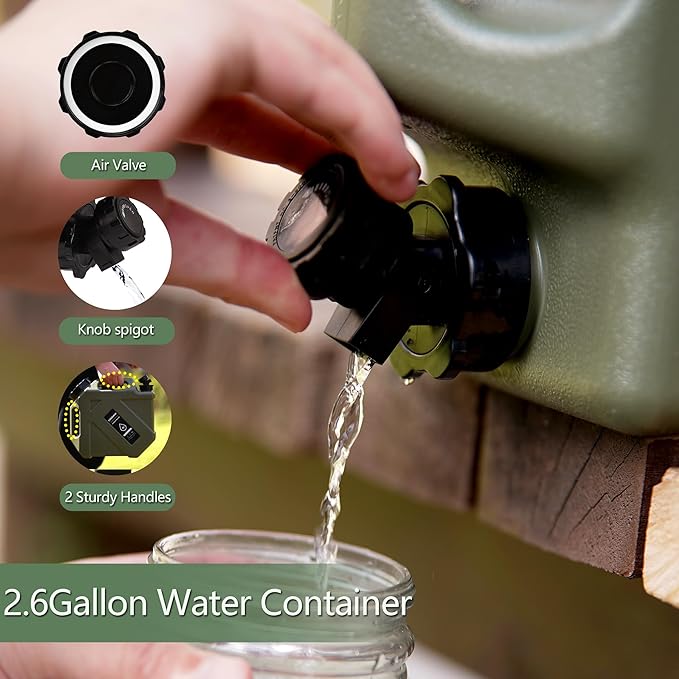 COOZMENT 3.2 Gallon/5 Gallon Water Containers with Spigot, BPA Free Water Jug, Military Green Water Tank, Multifunction Water Storage Containers for Camping Outdoor Hiking,Emergency Stroage
