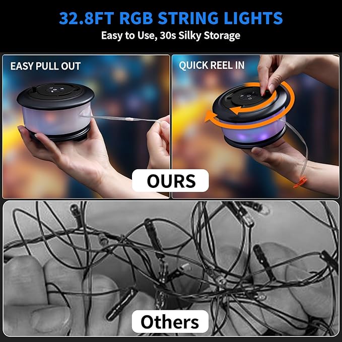 2pcs Camping String Lights,2 in 1 Upgraded 32.8FT Rechargeable Tent Lights String with 19 Lighting Modes,Quick Storage camping lights，Portable LED Lamp for Bedroom Yard Decor Christmas (Black)