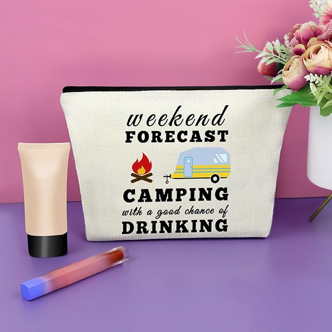 Happy Camper Cosmetic Bag - Makeup Travel Bag for Women, Couples & Campers - Accessory for Travel Trailers & Gifts for Birthday, Christmas, Graduation