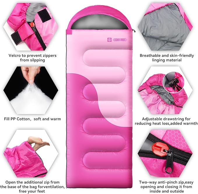 Sleeping Bags for Adults&Kids,Lightweight Waterproof Warm Weather Sleeping Bag,Compact Portable Sleeping Bag for Camping,Essentials Gear for Camping Hiking Outdoor Travel