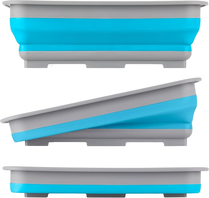 Collapsible Bucket for Cleaning 2-Pack - 7.27L Foldable Wash Bin Dish Tubs - Collapsible Wash Basin or Camping Sink Set for Beach, Tailgating or Soaking Laundry - Cleaning Supplies by Wakeman (Blue)