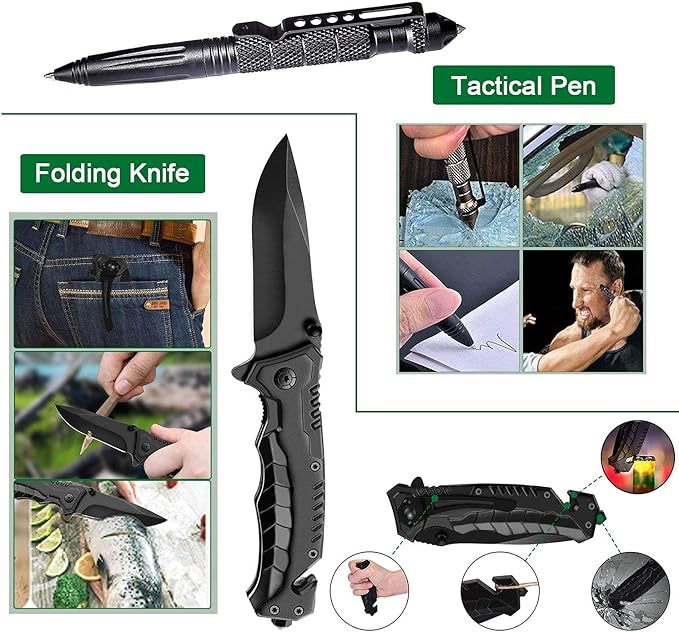 Angieast Survival Kit 35 in 1, First Aid Kit, Survival Gear, Survival Tool Gifts for Men Boyfriend Him Husband Christmas Camping, Hiking, Hunting, Fishing