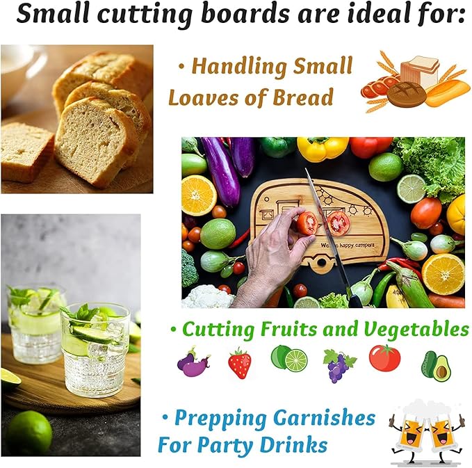RV Cutting Board Campsite Retro Happy Camper Bamboo Wood Camper Chopping Board Perfect Funny Serving Tray for Vegetables Fruit Cheese, RV Camper gifts,Home Deco
