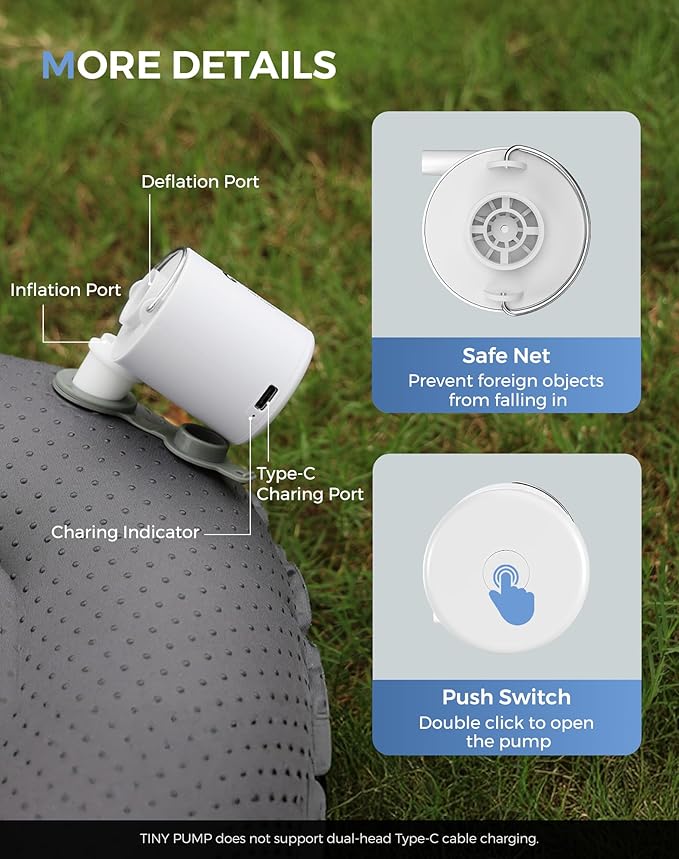 FLEXTAILGEAR Portable Air Pump for Inflatables, 2.82oz Classic Tiny Air Pump, Rechargeable Electric Air Pump to Inflate Deflate for Camping Gear Pool Floats Air Mattress