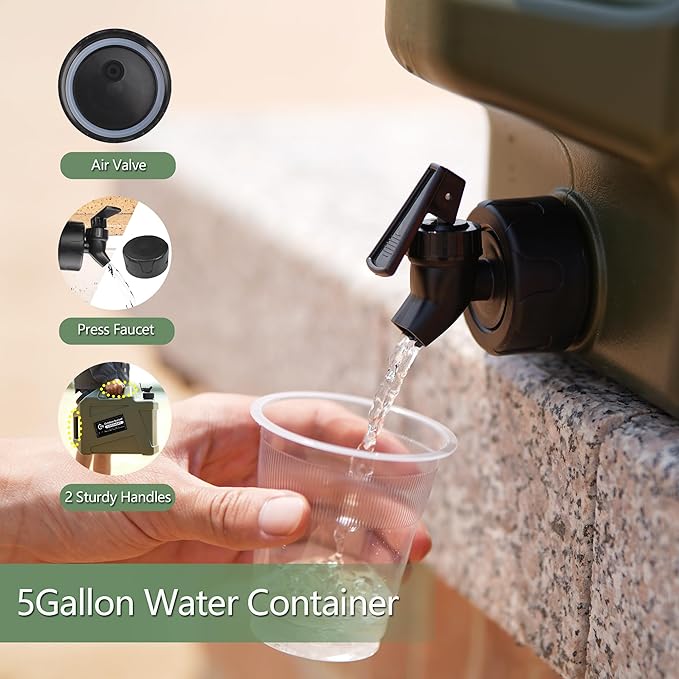 COOZMENT 3.2 Gallon/5 Gallon Water Containers with Spigot, BPA Free Water Jug, Military Green Water Tank, Multifunction Water Storage Containers for Camping Outdoor Hiking,Emergency Stroage