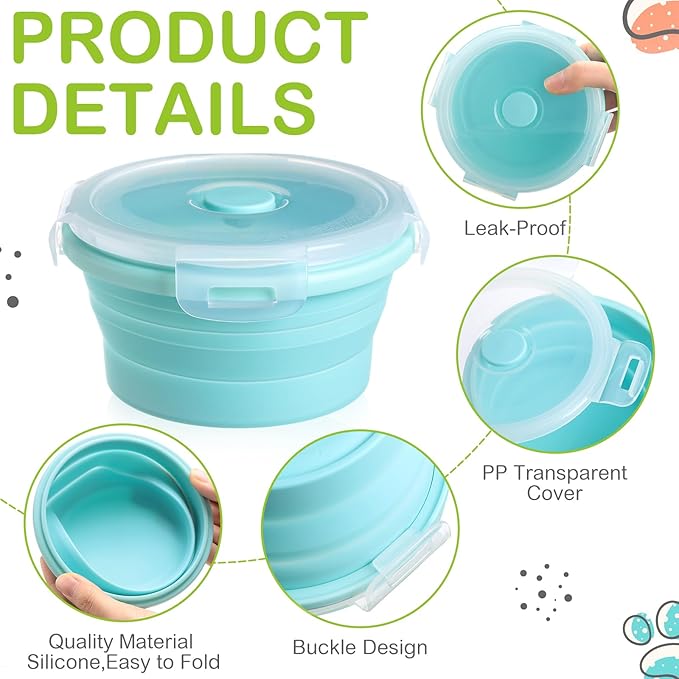 Suclain 4 Pcs Collapsible Bowls with Lids Silicone Camping Food Storage Container Expandable Folding Salad Lunch Box Travel Container for Hiking Camping