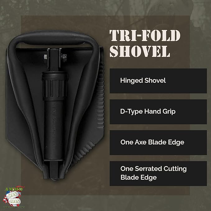 2 Piece Military Grade Entrenching Tool Set – Tri Fold Metal Alloy Foldable Camping Shovel w/ACU Pouch – Compact, Multipurpose Collapsible Shovel – Versatile Survival Gear for Outdoor Enthusiasts