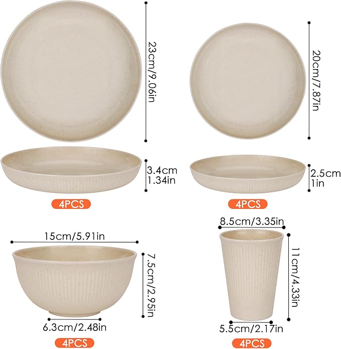 Unbreakable Dinnerware Sets for 4 People,16pcs Camping Plates and Bowls Set, Reusable Picnic Set plastic Plates, Cups, Bowls for Children, Adult, Party, Home