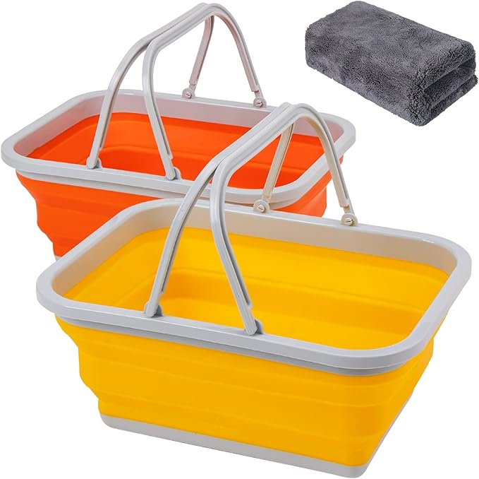 Collapsible Sink with Handle Towel, 2.37 Gal / 9L Foldable Wash Basin for Washing Dishes, Camping, Hiking and Home