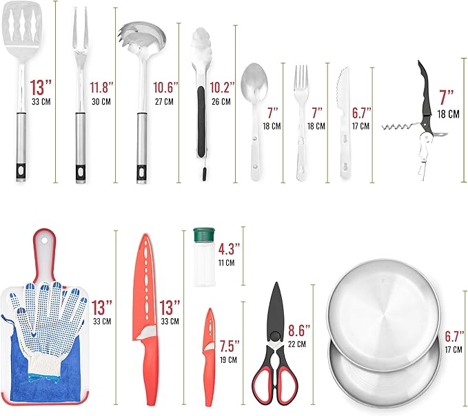 Fortitude21 Camping Gear, Cooking Set, 21pcs Accessories Cooking, Kitchen Camp & Organizer, Utensil Equipment, Tools Stuff Black