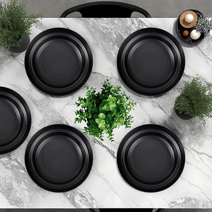 LIYH 24 Pcs Black Wheat Straw Dinnerware Sets, Unbreakable Plates and Bowls Set Plastic Dinnerware Set Include Wheat Straw Plates, Bowls, Cups, Dishes for Kitchen& Camping