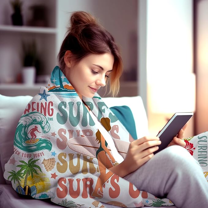 Surfing Blanket Merch Soft Cozy Flannel Surfing Sports Theme Throw Blanket Decor Bedding Beach Outdoor Sport Throw Blankets Gifts for Girls Women Kids Adults 60"x50"