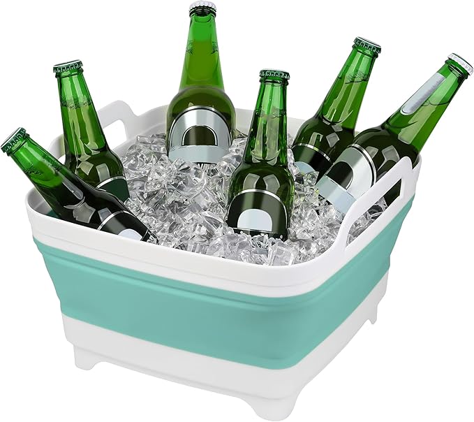 Dishpan for Washing Dishes, 2.4Gal/9L Wash Basin with Draining Plug Carry Handles, Collapsible Bucket for Cleaning, Portable Sink, Foldable Plastic Tub